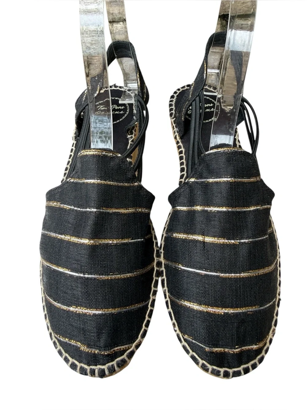 Toni Pons Black Gold Stripe Slingback Espadrilles EU Size 40 US 9 Euro Summer